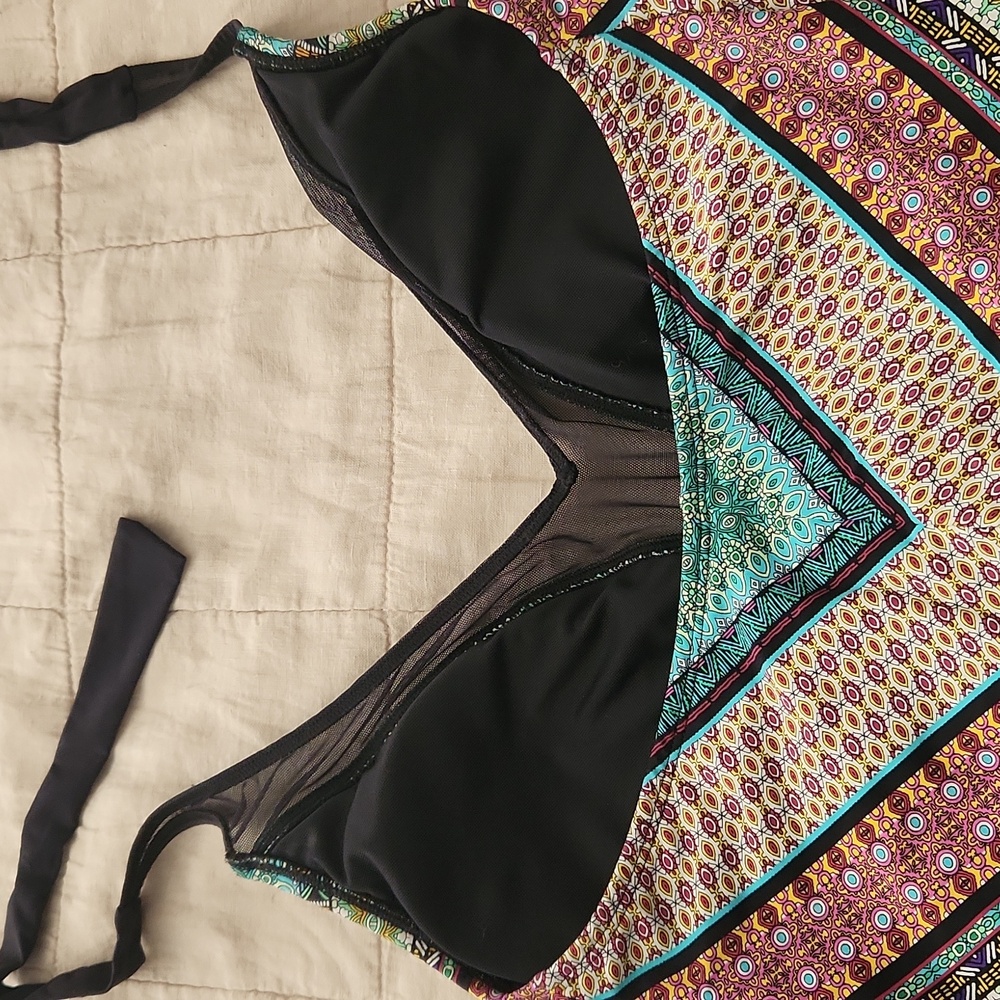 Bleu Rod Beattie Baja Bazaar Mesh Inserts V-neck Halter One Peuce Swimsuit - Picture 5 of 6